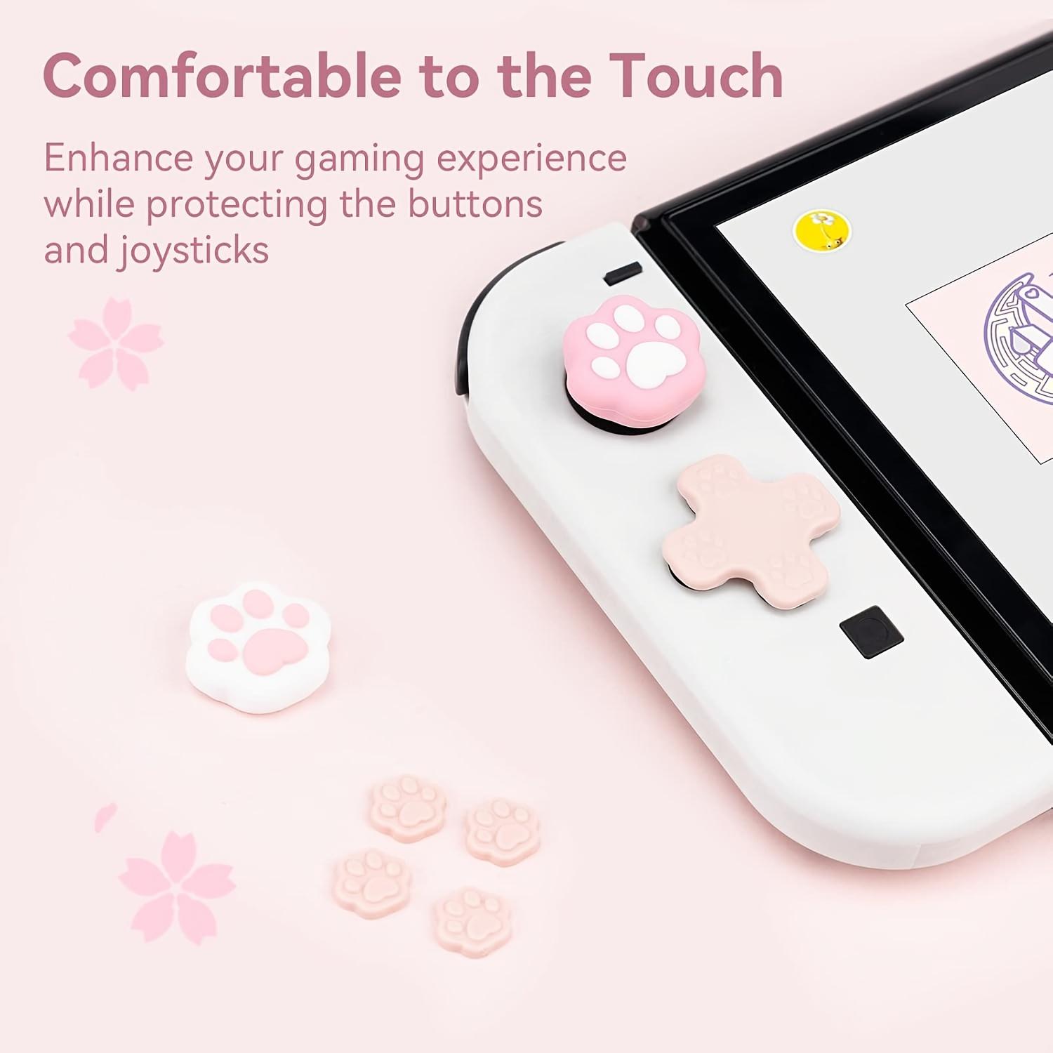 Silicone Cat Paw Button Caps for Switch/OLED Joystick - Pink, Non-Slip Grip, Durable & Washable, Compatible with Switch/OLED Rocker Caps, Cute Cat Paw Design for Enhanced Gaming Experience, Cat Accessories for Switch, Playful Accessory, Soft Texture