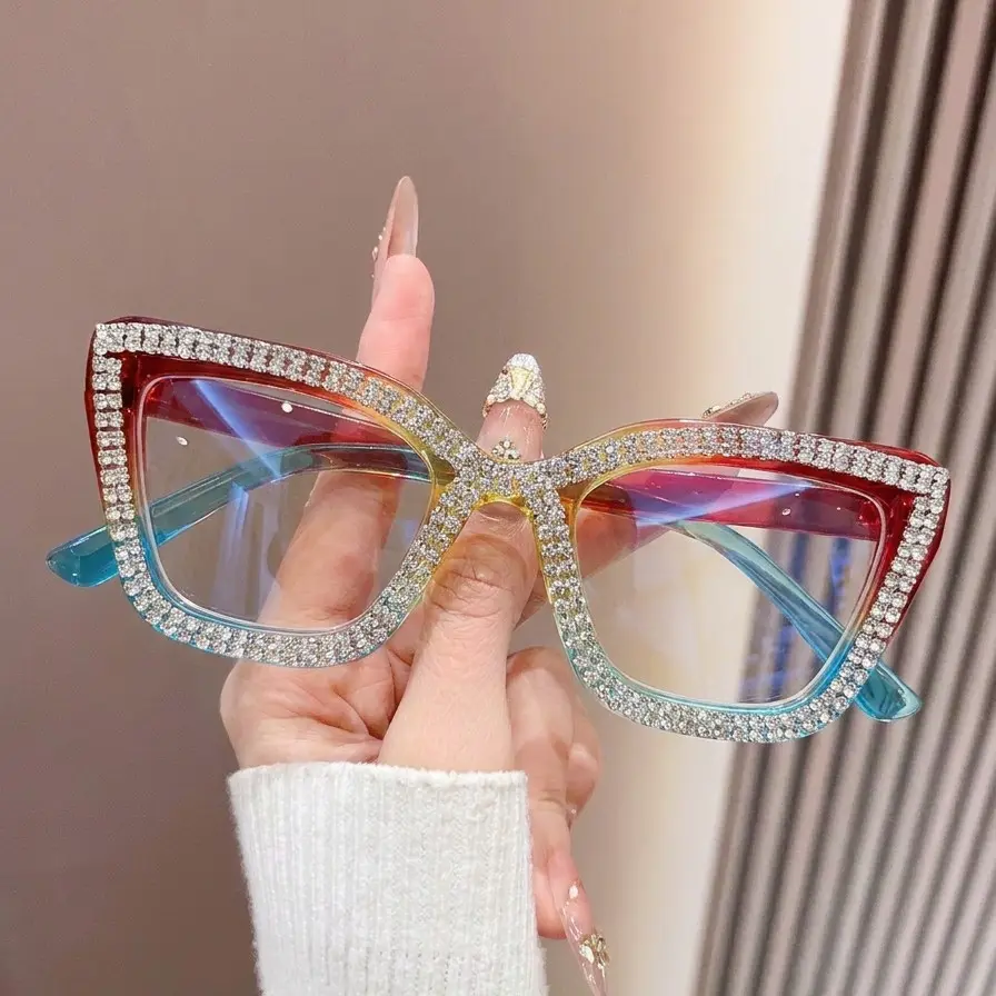 New Diamond Cat Eye High Definition Blue Light Blocking Glasses Frame for Women, Butterfly Shape, Ultra-Light Fashion Reading Glasses, Gift Idea