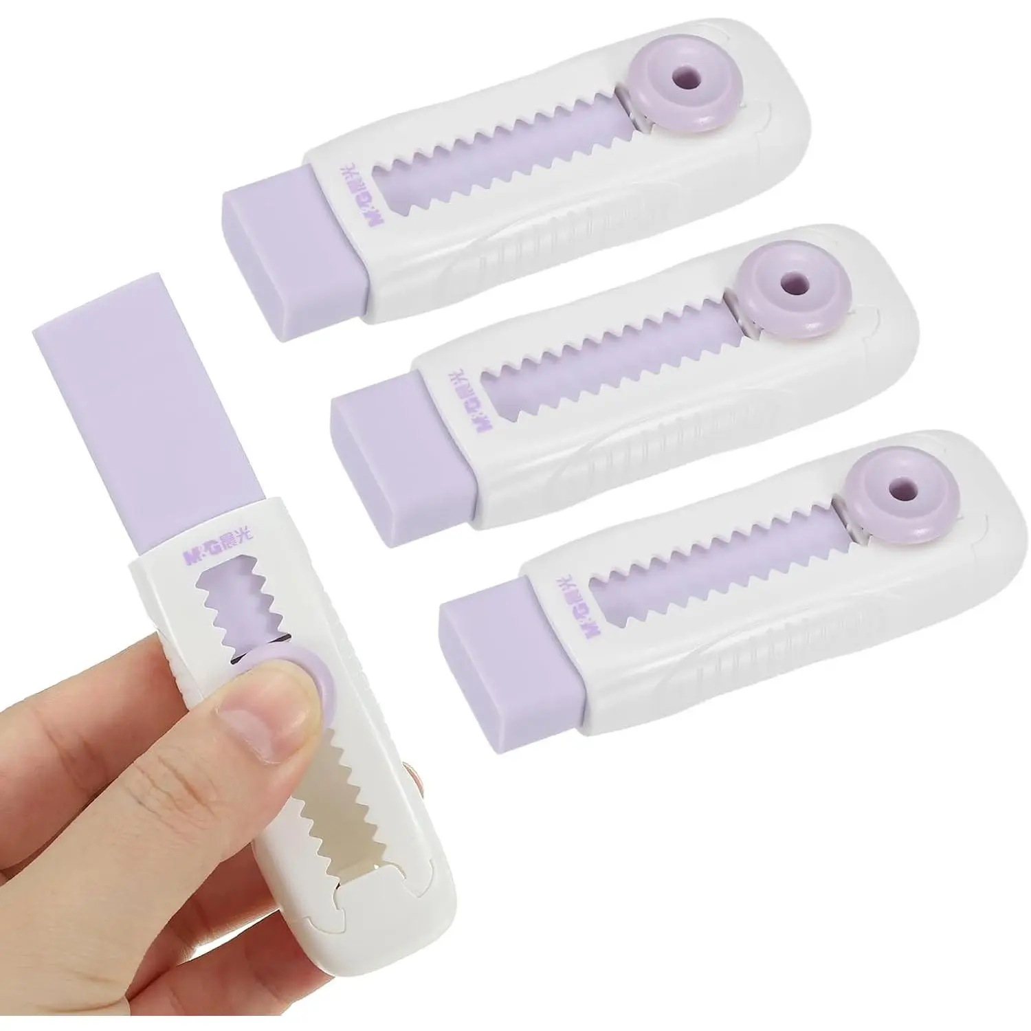 4 Pack Erasers,  Sliding Retractable Eraser Push Pull Cute Pencil Erasers Soft Large Easy to Clean with Plastic Sleeve for Sketching Drawing Artists Teacher Pencils,
