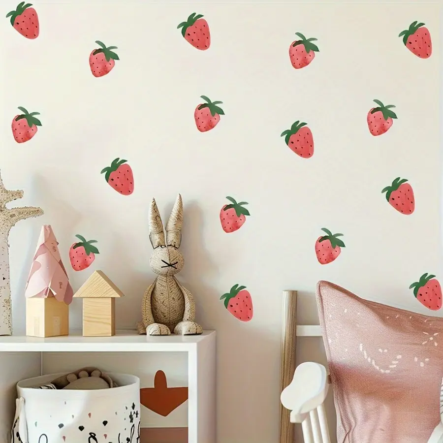 Cute Strawberry Self-Adhesive Wall Sticker, Simple Sweet Style Room Decor, Suitable for Bedroom Living Room, Elegant Home Art Wallpaper