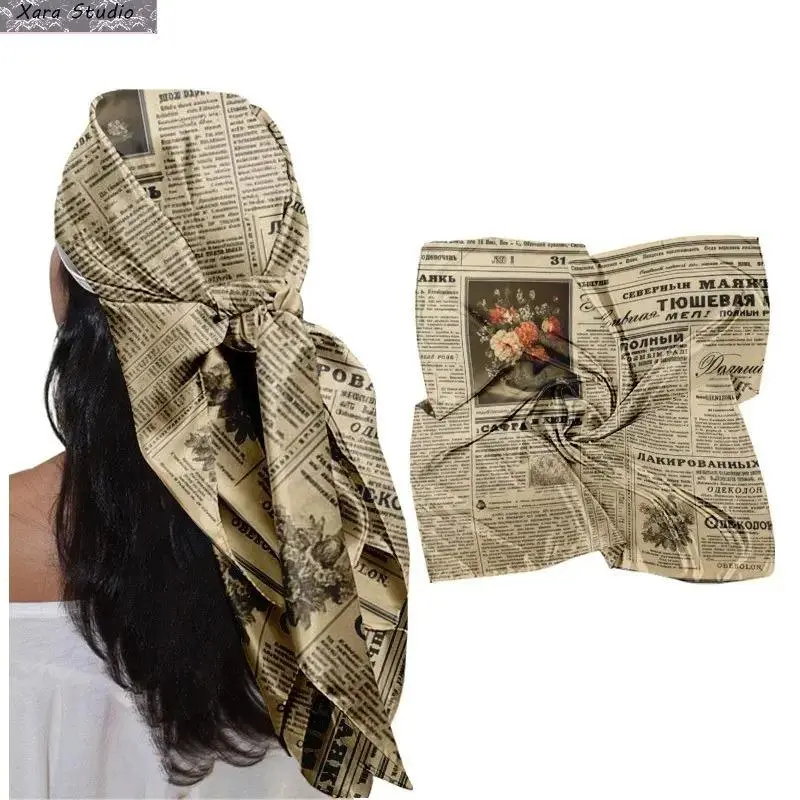 Women's Retro Newspaper Print Reusable Bandana Wrap Scarf Accessory Set - Lightweight Soft Breathable, Hair/Head/Neck Use, Daily Casual & Travel, Vintage News Vibe, Scarf For Hair, Head Scarves, Reusable Bandana Scarf