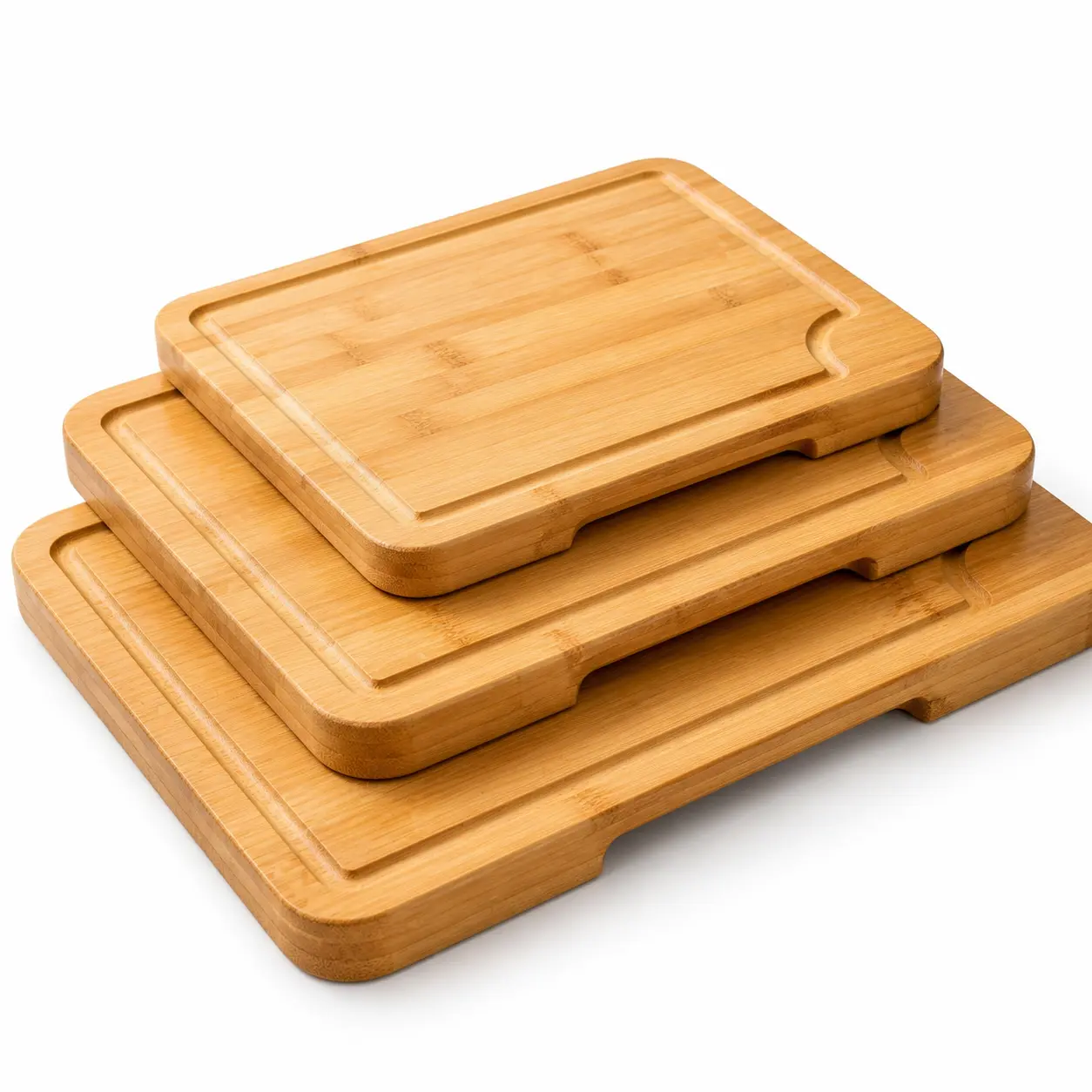 3-Piece Bamboo Cutting Board Set, Sturdy Wood Chopping Boards with Juice Groove & Built-in Handle for Kitchen Prep, Serving, Meat, Fruit & Vegetables