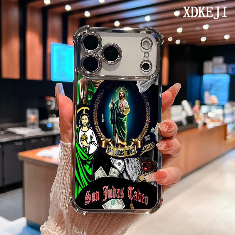 Creative Jesus Pattern Four Corner Anti-Fall Phone Case Transparent Electroplated Protective Cover for iPhone 17 Pro Max Air 16 15 Plus 14 13 12 11