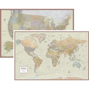 World and  Contemporary Premier  Two Wall Map Set (24x36 Laminated)