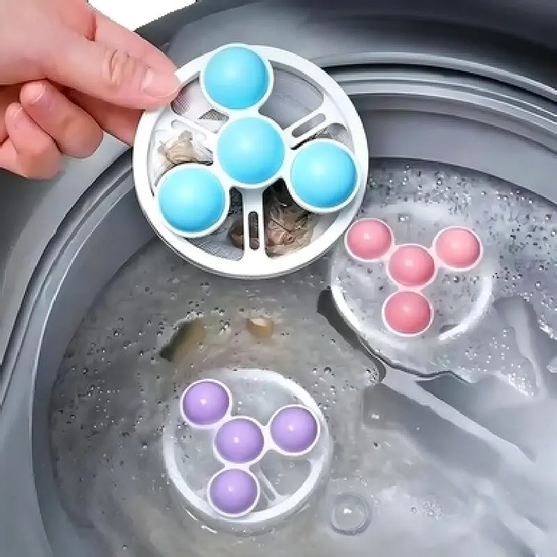 3pcs Random Color Laundry Lint Balls, Floating Lint Remover, Clothes Cleaning Filter Bag, Reusable Cotton Wool Remover, Pet Hair Catcher, Laundry Accessories