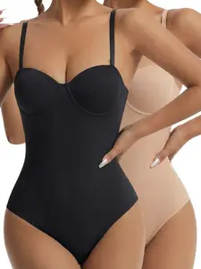 Women Push Up Bust Support Shaping Bodysuit, Hourglass Compression Body Shaper, Casual Regular Length Romper, Organic Textile, All Seasons