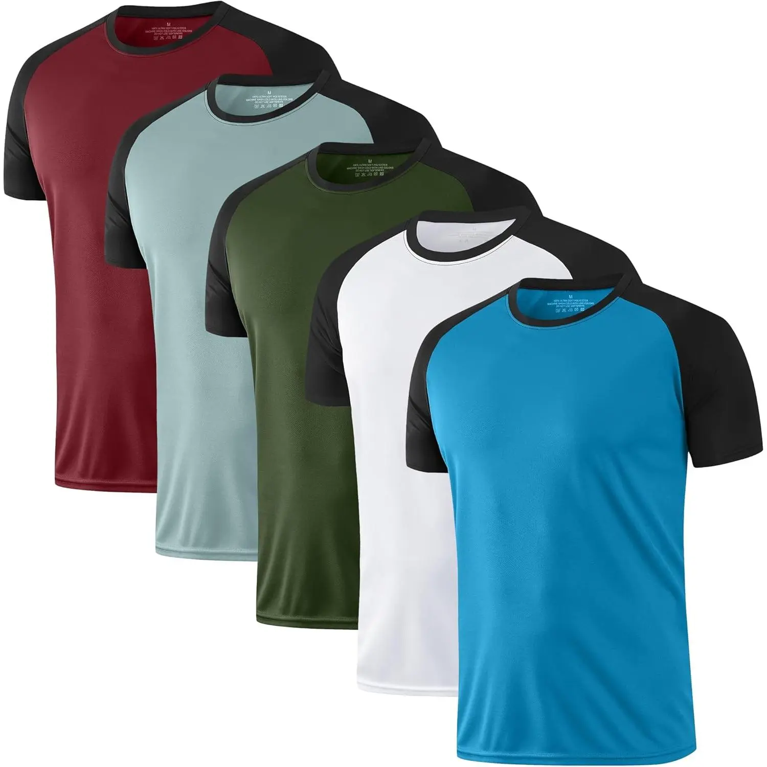 5 Pack Mens Quick Drying Shirts Crew Neck Loose Breathable Cool Workout Running Athletic Outdoor Sports Casual Tops