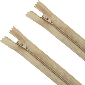 Standard Nylon Coil Zippers, 2 Pieces, 8 Inches, Khaki Tan