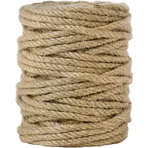 5mm Jute Rope, 100 Feet 4Ply Twisted Heavy Duty and Thick Twine Rope for Gardening, Crafting, Bundling, Cat Scratching Post, Home Decor, Christmas Decorations