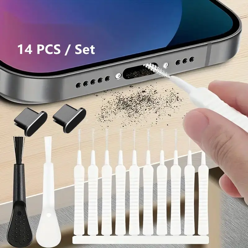 14-in-1 Phone Deep Cleaning Brush Kit, Effective Dust & Lint Remover for Smartphone Charging Ports, Speaker Meshes and Earbud Holes, Pocket-Sized Mobile Cleaning Tools Perfect for Students, Commuters, Gamers and Anyone Who Uses Cell Phones Daily to Elimin
