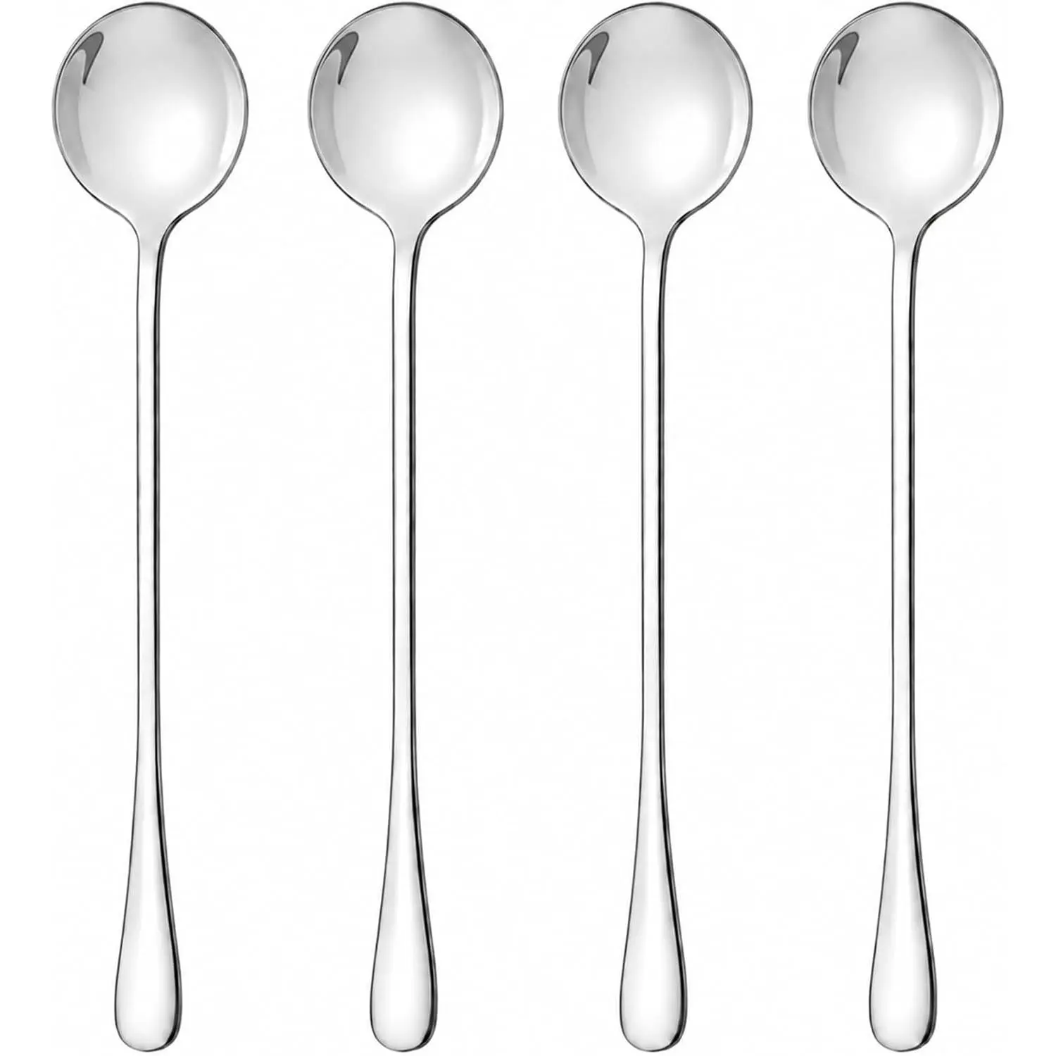 Coffee Spoons Set of 4, 7.28 in Long Handle Stainless Steel Teaspoons | Long handle stirring spoons  tall glasses and deep mugs for coffee, espresso, iced , cold drinks, and desserts.