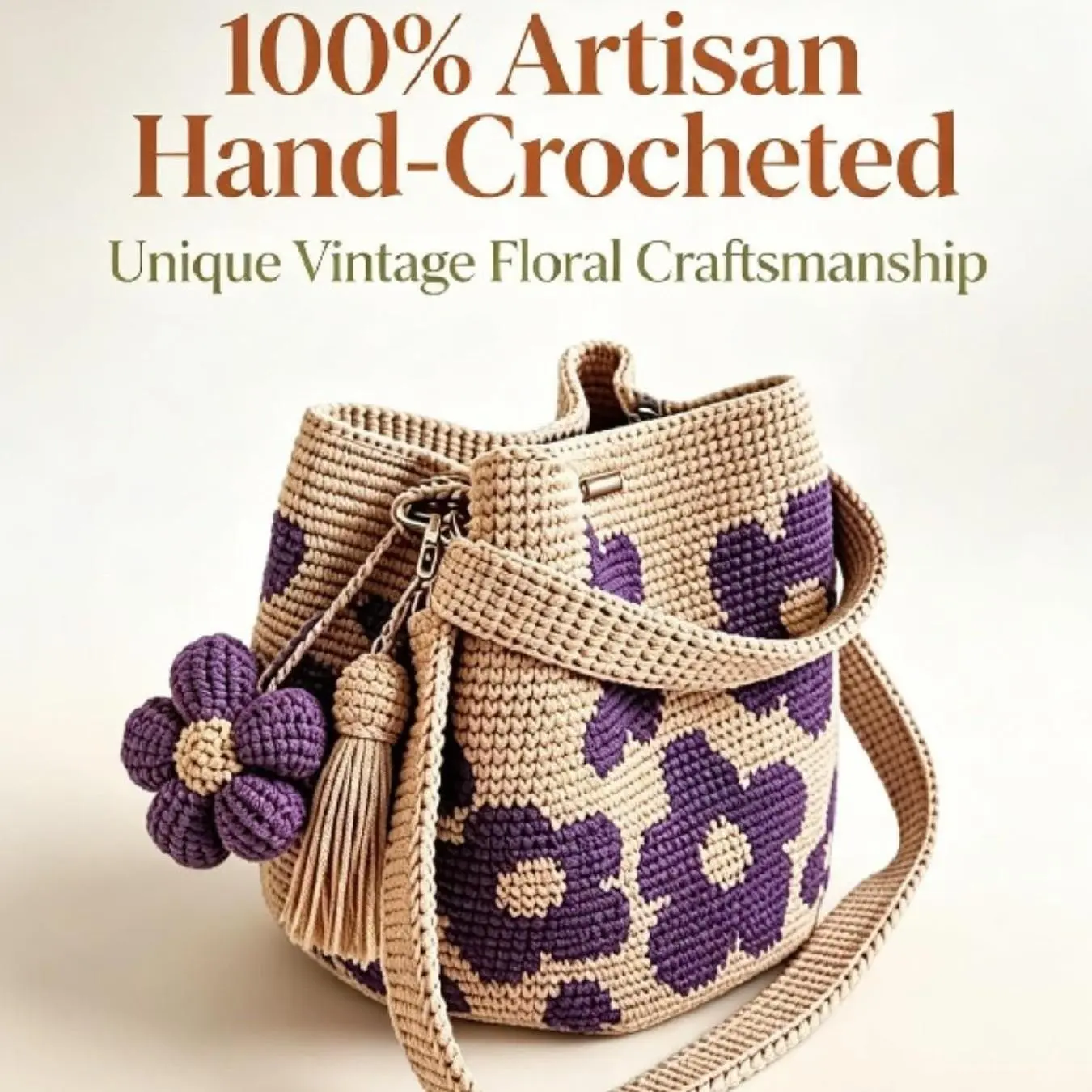 Handmade Crochet Flower Bucket Bag, Women's Mesh Knit Everyday Shoulder Bag, Cute Floral and Fringe Decor, Large Capacity, Fashionable, Hand Crocheted Bag