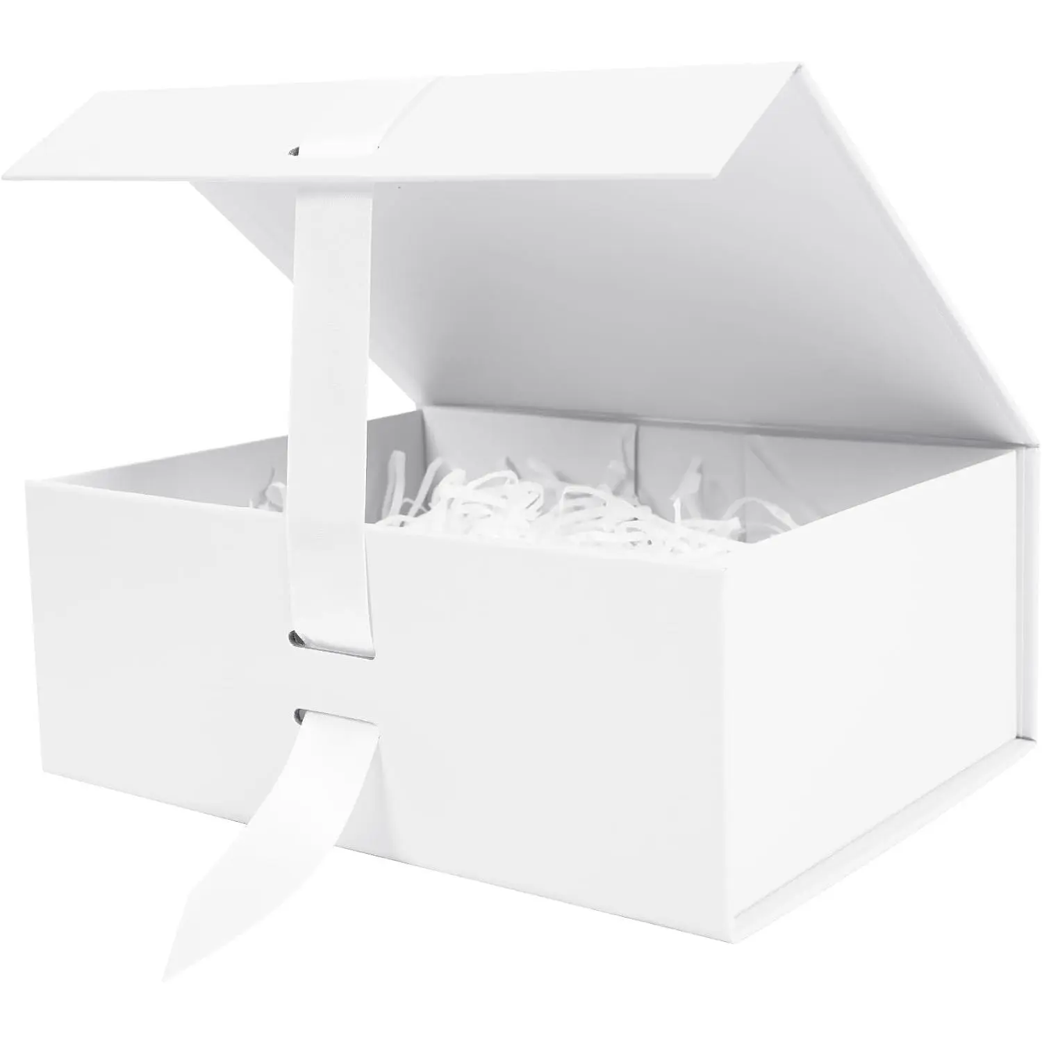 White  Box with Ribbon, 8.6x6.7x3.4 inch Groomsman Proposal Box for Presents with  Closure , Rectangle Collapsible Luxury Box for Wedding, Christmas, Halloween, Birthday