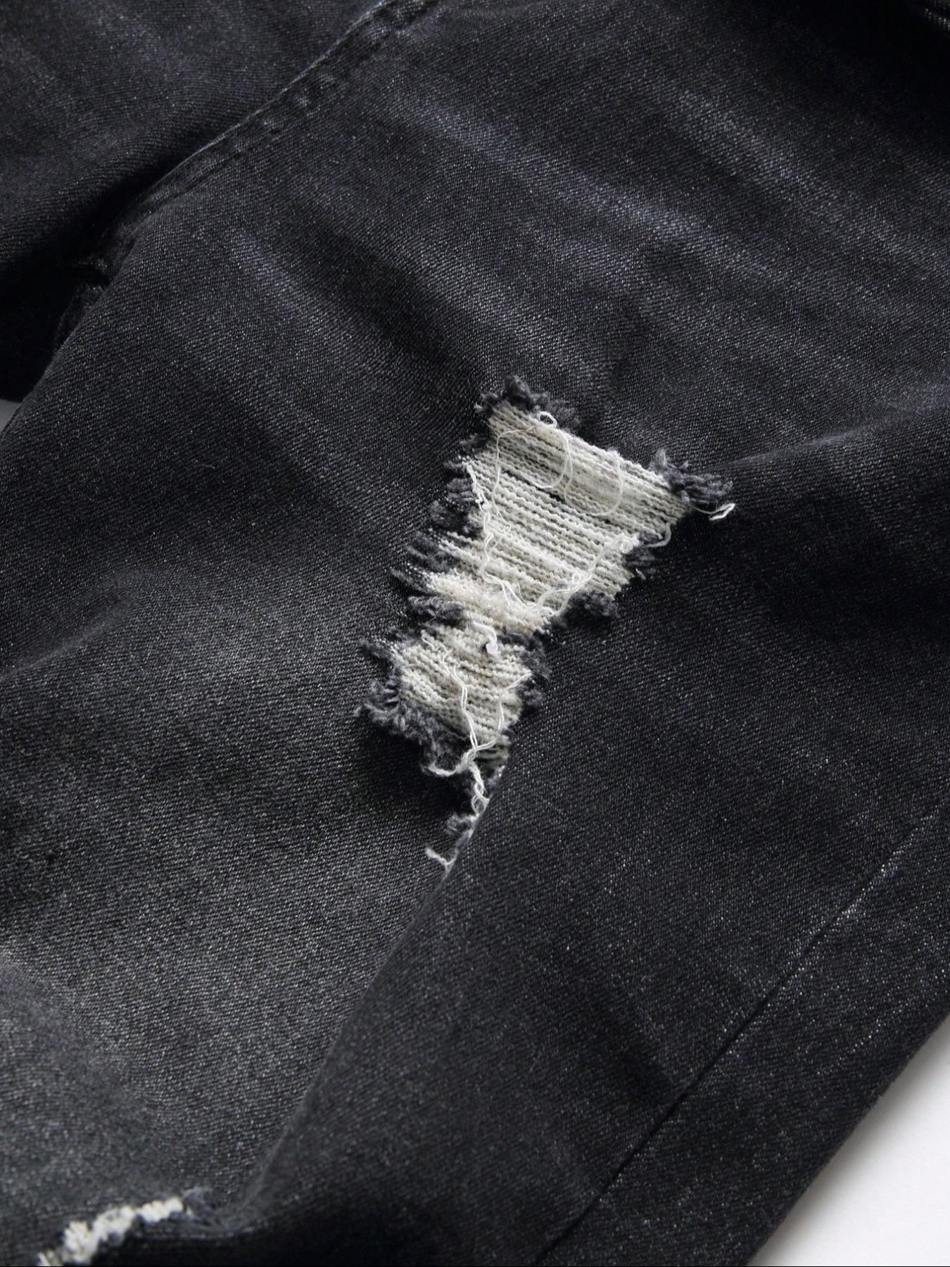 Men's Regular Fit Solid Color Ripped Jeans, Casual Comfy Denim Pants for Daily Wear, Fashion Men's Bottoms for All Seasons