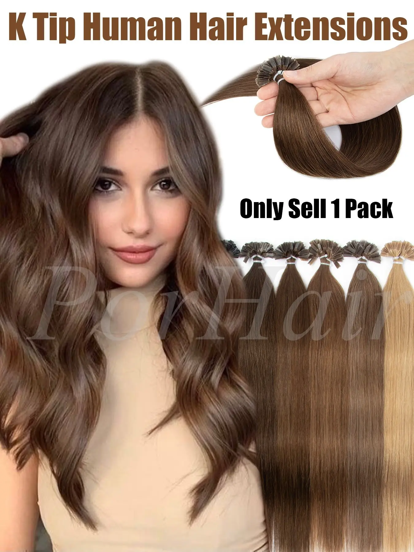 Natural Keratin Tip Hair Extensions, Medium Length Straight Human Hair, Pre-Bonded, 50 Strands/pack, Hot Fusion