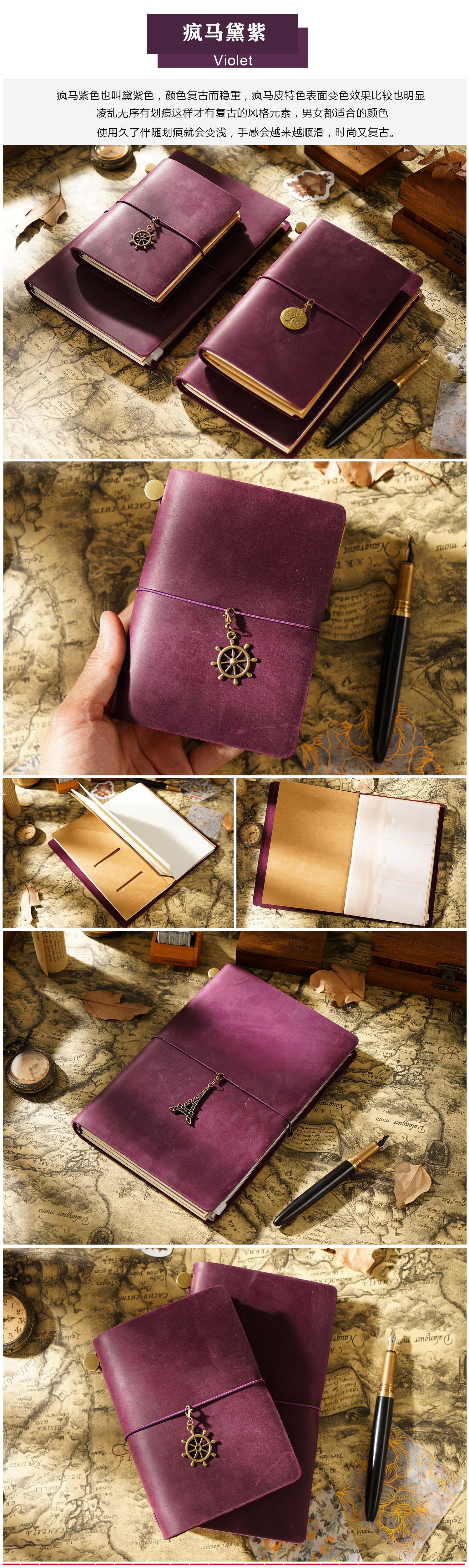 AIGUONIU Leather Notebook Handmade Vintage Cowhide Diary Passport Size TN Travel Notebook Cover Journal Sketchbook Planner