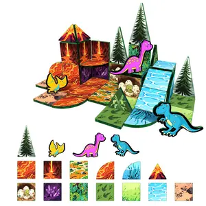 44 PCS Magnetic Blocks - Magnet Toys, Magnetic Building Blocks Cubes, Stacking Magnets, School STEM Toys Birthday Gifts for Boys and Girls Age 3+ Years Old (Theme: Dinosaur World)