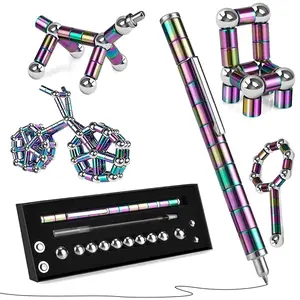 Stress Relief Fidget Pen - Decompression Novelty Toy, 0.4 lb, 12 Stainless Steel Balls, 13 Magnetic Rings, 2 Ink Refills, Gift for 8-12 Year Old Teenage Boys & Friends, Stress Relief Fidget Toys