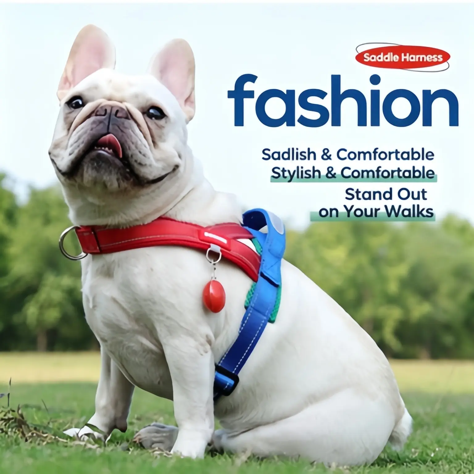 Reflective Dog Harness, Frenchie Harness, No Choke Harness, Night Walk Safety, Anti-Choke Design, Dual D-Ring, Shock Absorption, All-Season Use, Durable Bite-Resistant