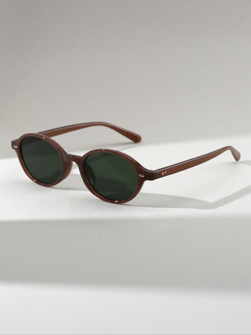 Vintage Rivet Decor Oval Frame Sunglasses, Trendy Casual Full Rim Sunglasses for Everyday Use, Fashion Accessories for Outdoor Activities