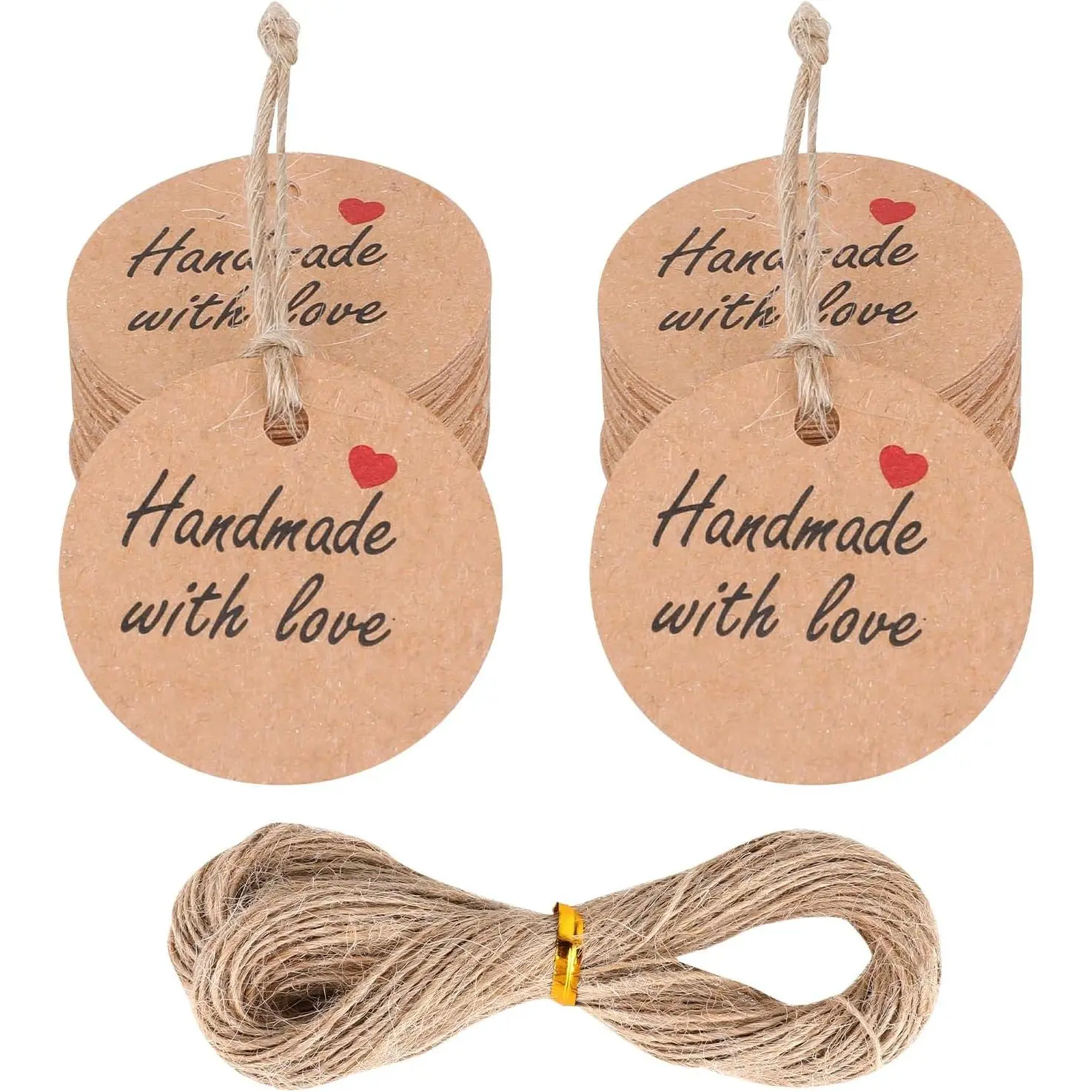 100 count  with Love Tags Paper  Tags with String 1.2” Round Brown  Labels with 66 ft String Personalized  Tags for Crafts Candle Tins Wedding Birthday Party Favors