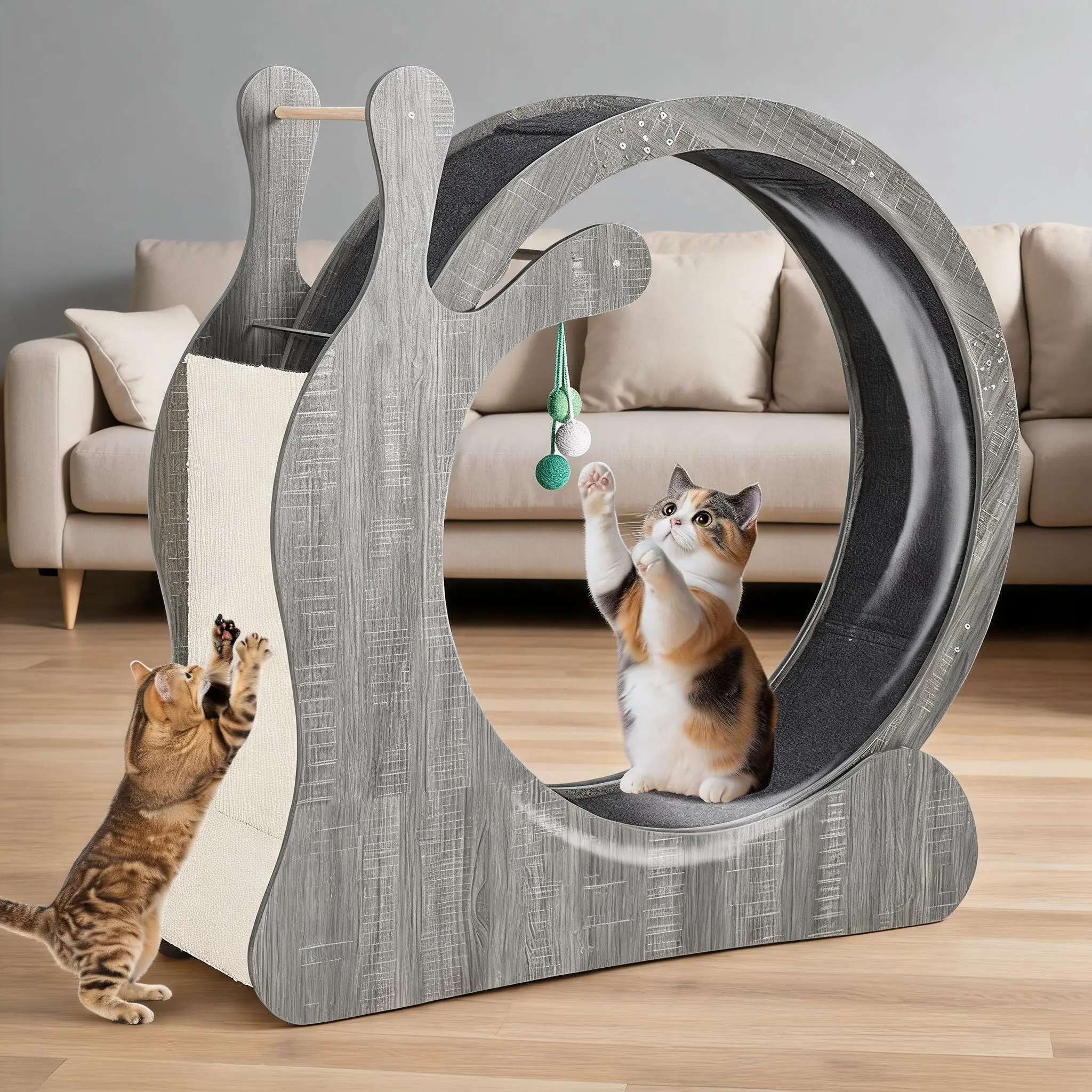 45" Large 3-in-1 Cat Running Wheel, Silent Indoor Exercise Wheel with Scratch Surface, Stable Wood Build Supports 44 lbs, Easy Assembly