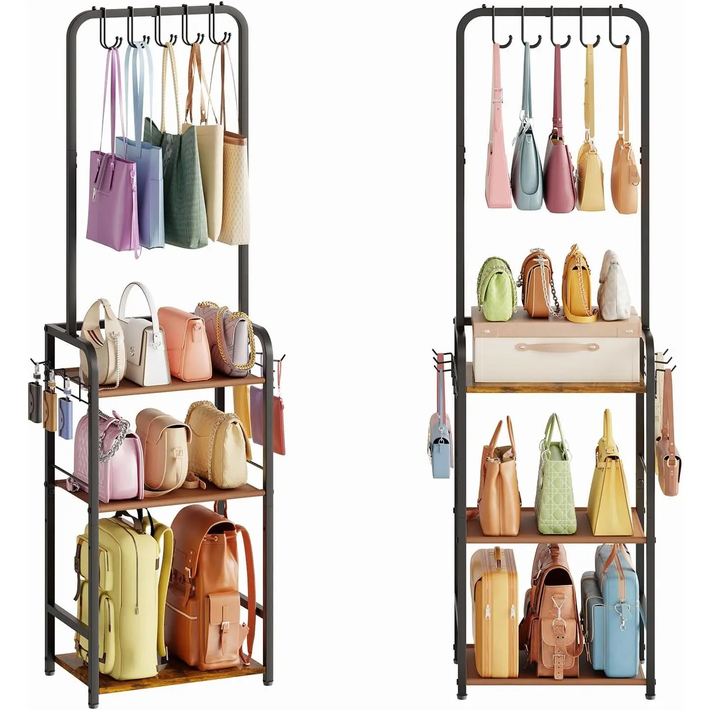 4-Tier Purse Organizer for Closet with 5 Purse Hanger, Tall &  Purse Rack Stand for Purse Storage with 6 Side Hooks, Adjustable Handbag Organizer, Purse Storage Organizer for Small Place