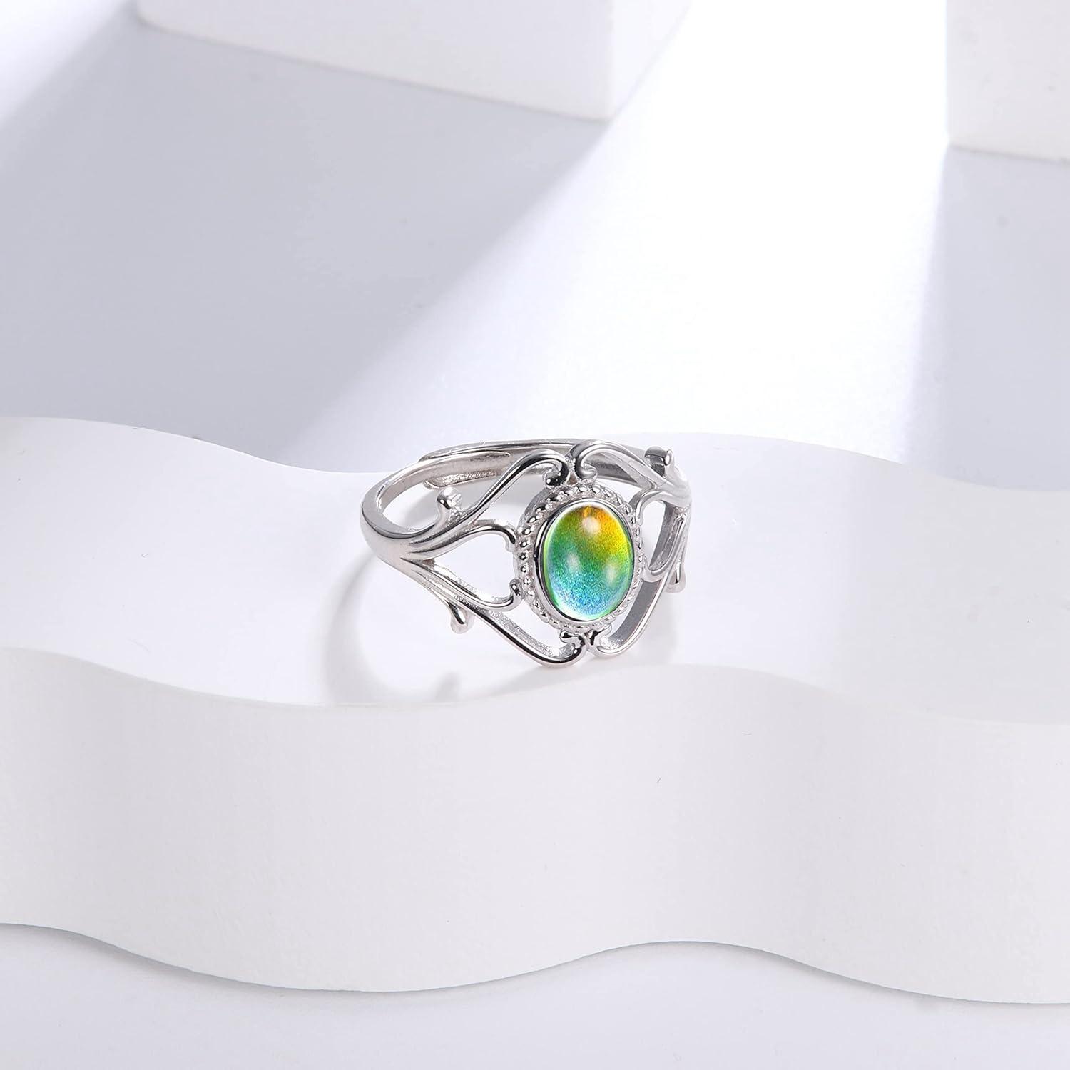 Adjustable 925 Sterling Silver Mood Rings for Women Victorian Style Oval Solitaire Ring Temperature-Control Rings Trinity Celtic Knot Color Change Stacking Rings Cubic Zirconia Gift Jewelry for Her Adjustable 925 Sterling Silver Mood Rings for Women Victorian Style Oval Solitaire Ring Temperature-Control Rings Trinity Celtic Knot Color Change Stacking Rings Cubic Zirconia Gift Jewelry for Her