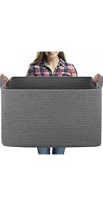 95L Extra Large Blanket Basket, 24" x 16.9" x 14.2" Woven Storage Basket for Living Room, Rectangle Nursery Blanket Storage for Toys, Towels, Dirty Clothes (Black)