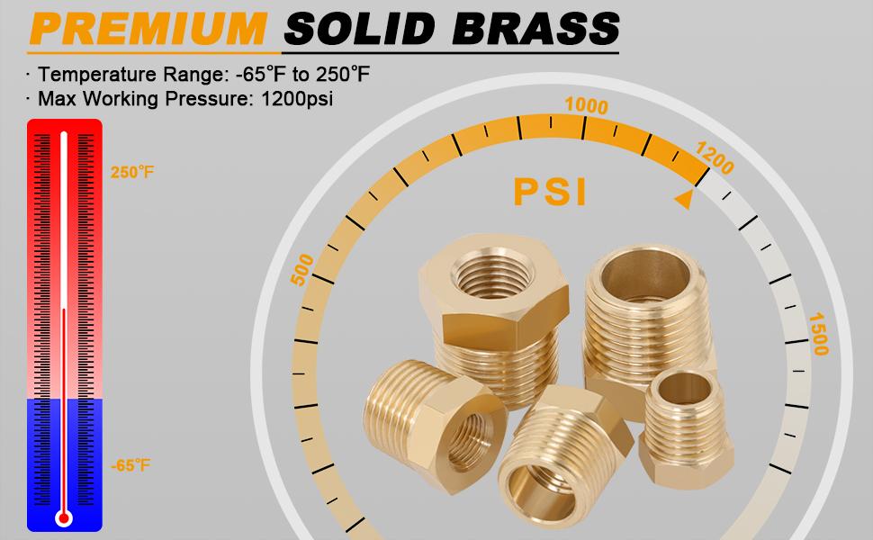 25 count Brass Hex Bushing Kit Brass Fittings Assortment 1/4" to 1/8", 3/8" to 1/8", 3/8" to 1/4", 1/2" to 1/4", 1/2" to 3/8" NPT Reducer Pipe Fittings Adapter Fitting