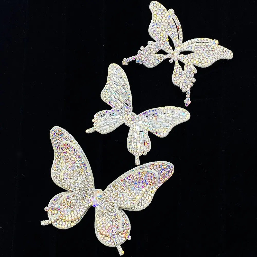 Set of 3 Rhinestone Butterfly Patches, DIY Sewing Embellishments, Fashion Accessories for Clothes, Shoes, Bags, Hair Decorations, Rhinestone Design