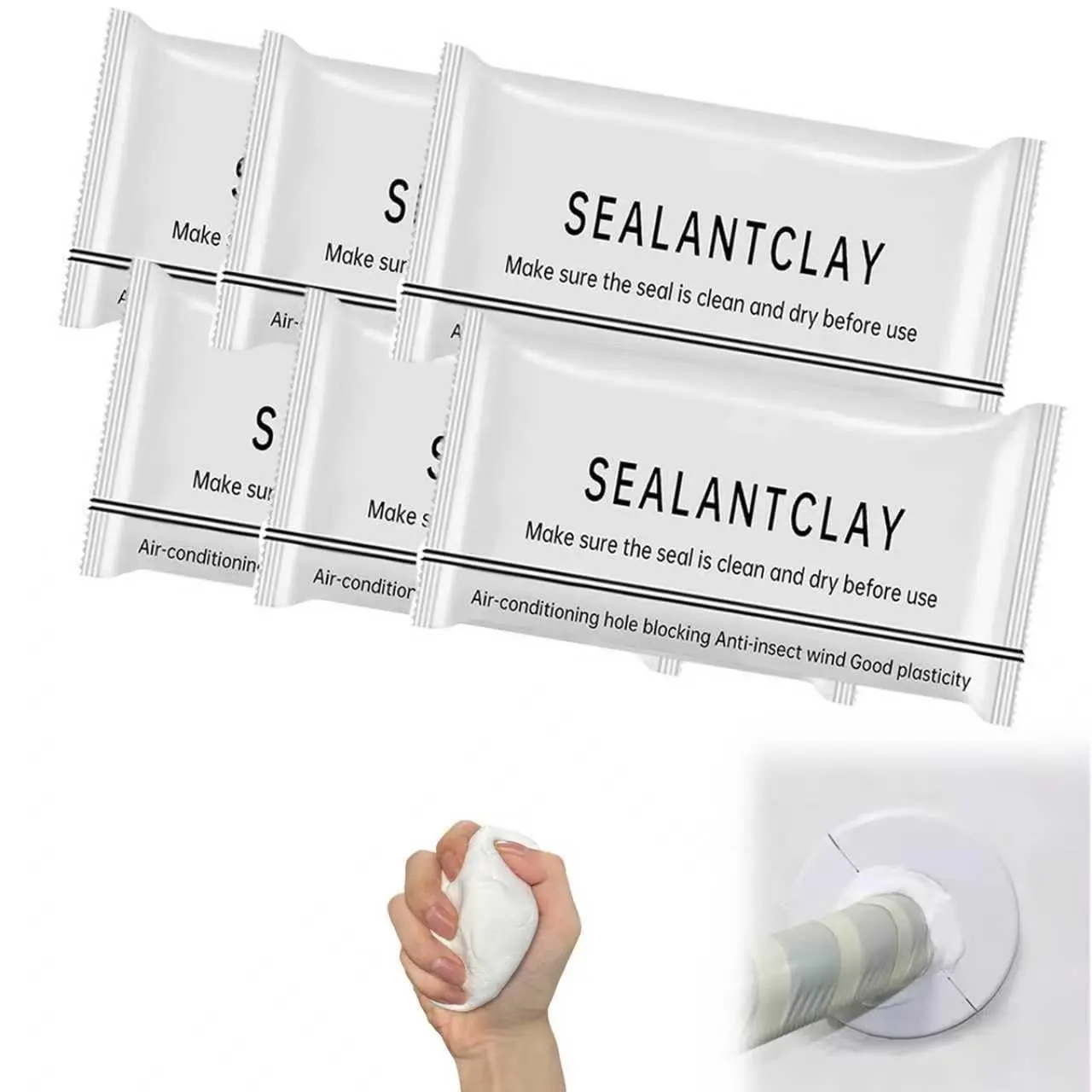 6 Pack Moldable Sealant Clay, White  Drying Sealant Mastic, Repair Sealing Putty for Drain Pipe Connections, Wall Holes, Air Conditioning Holes and Household Gap Filling.