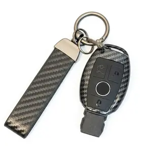 Premium Auto Key Protector Shell for Mercedes Benz W204 W205 W212 W176 W463 C/E/A/G Class, Carbon Fiber Pattern Key Fob Holder with Keychain, Signal Friendly
