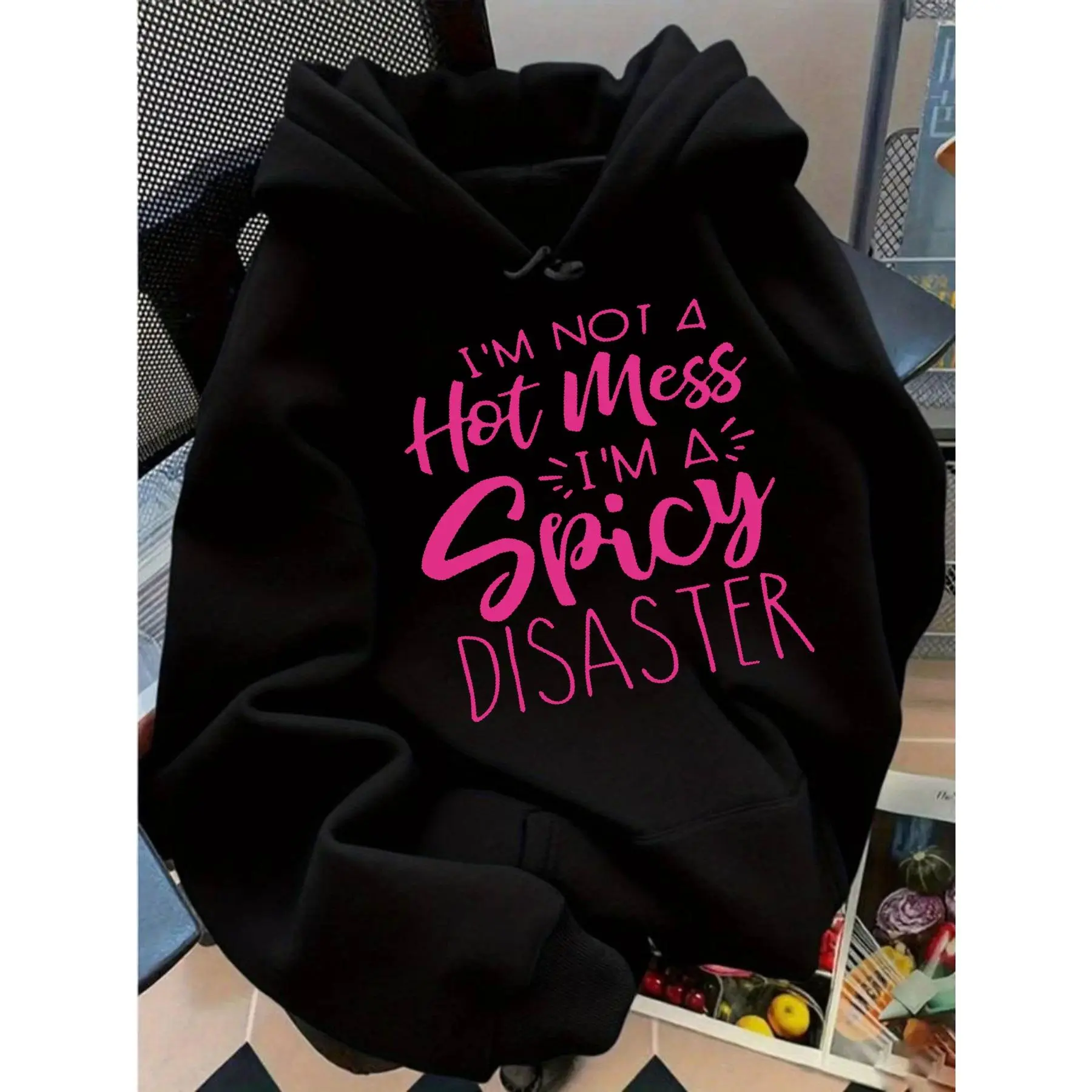 "Dislike Chaotic Situations" Letter Pattern Printed Women's Fashion Hoodie, Simple and Fashionable Casual Elegant Pullover Fall Coat Sweater, with Drawstring Hood and Kangaroo Pockets Hoodie,  Autumn/ Winter Women's Clothing
