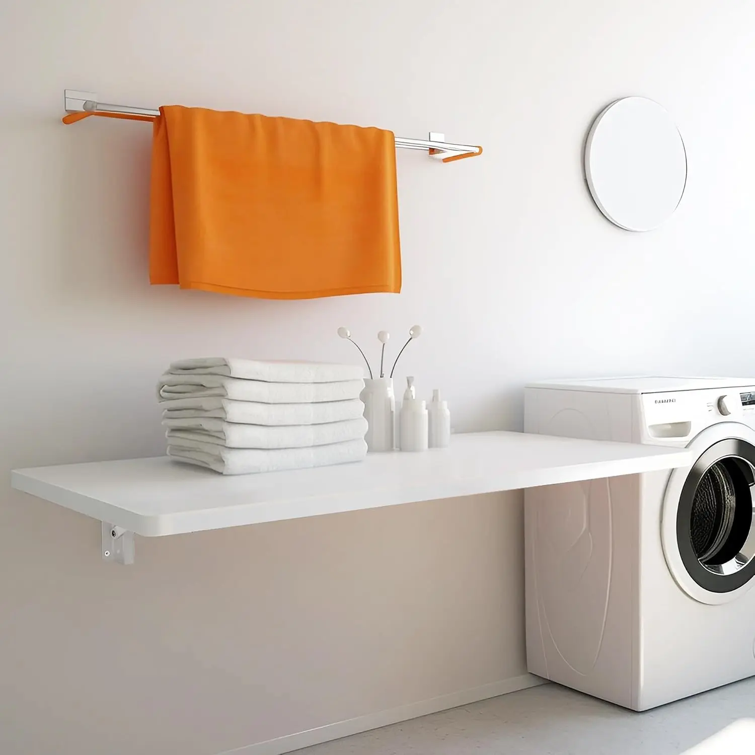 Household Wooden Wall-Mount Laundry Folding Table - 40''x20'' Size, Easy Installation, White, Ideal for Clothes Folding