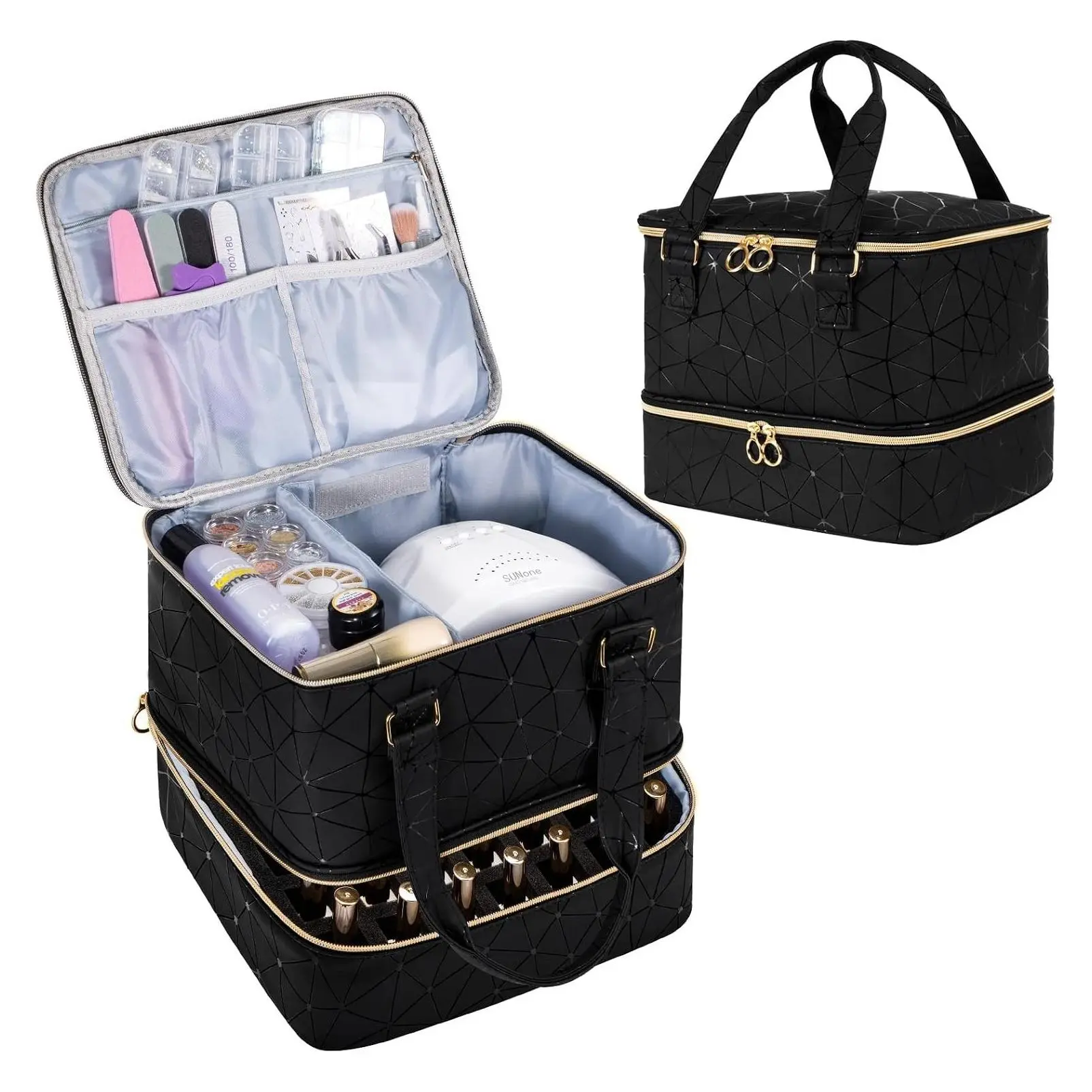 Nail Polish Organizer Bag with 42 Bottle Capacity, Storage for Nail Lamp, Gel Polish, Nail Tech Supplies, Kit Organizer Case - BlackGift