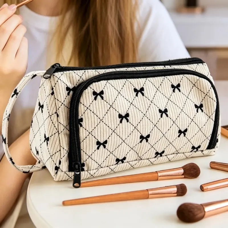 Plaid Canvas Multi‑use Pencil & Makeup Bag, Large Capacity Simple Storage Pouch, Dual‑Purpose Canvas Case for Stationery Cosmetics for Men Women Daily Travel