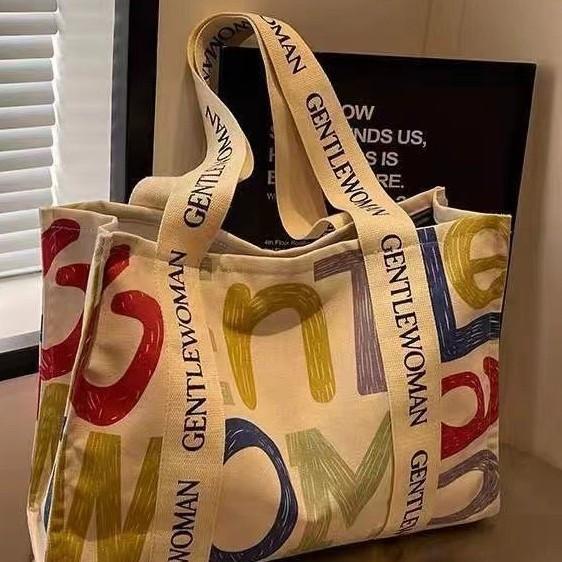 Summer single-shoulder canvas bag for women, large-capacity handbag for going out, versatile tote bag for students, class, and commuting