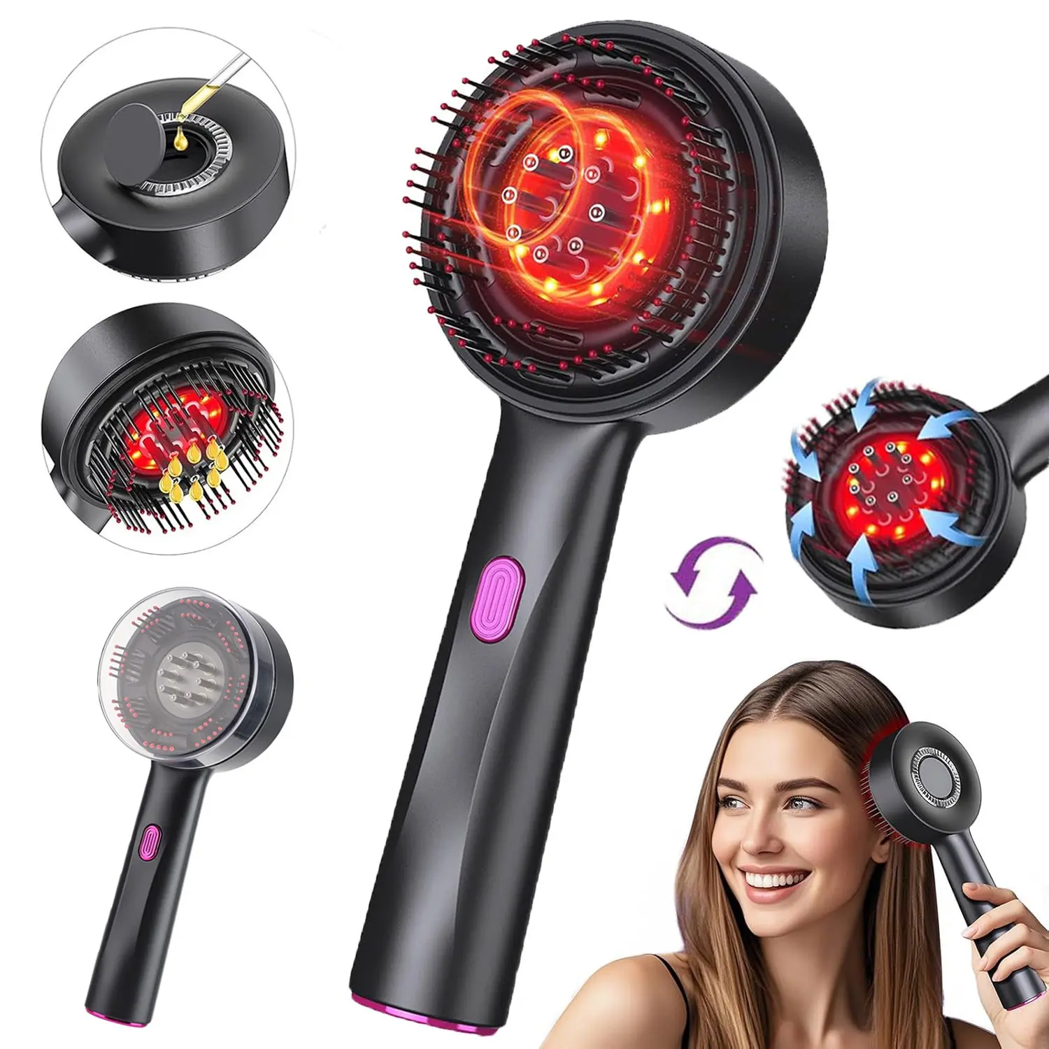 Red Light Scalp Massage Comb, 3 Modes Electric Scalp Massager with Hair Oil Applicator, Waterproof Rechargeable Hair Care Brush, Portable Handheld Head Massager for Women Men Head Relaxation Gifts, Rechargeable Scalp Massagers
