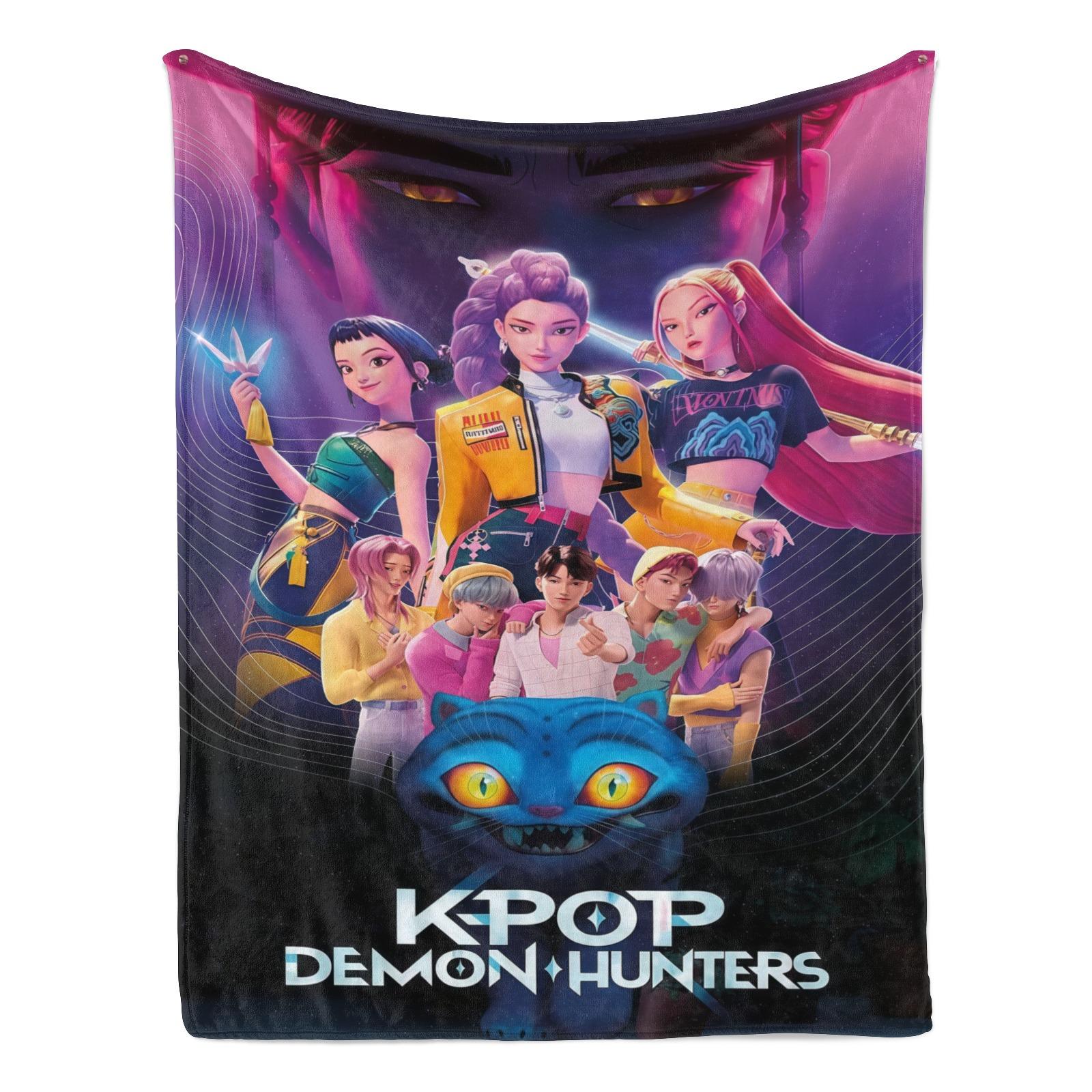 K-Pop Demon Hunters Theme Flannel Blanket Warm nap Blanket This Super Soft Flannel Blanket is The Perfect Gift for Christmas and lovers Soft Warm Cozy Throw for Bed Sofa Nap Travel, Cute Home Decor