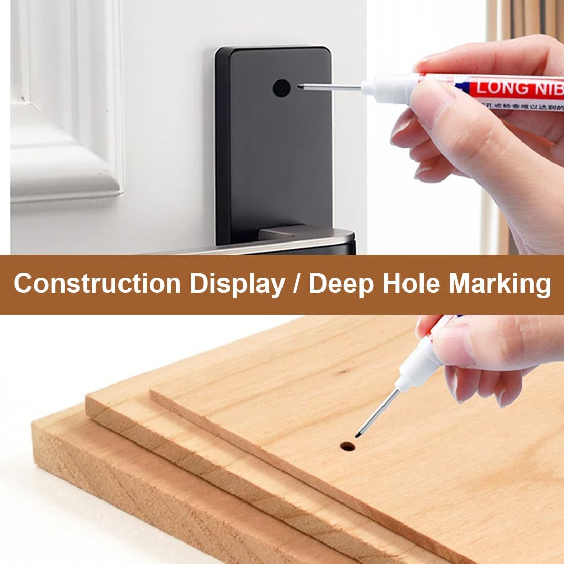 4Pcs Marking Pen, Deep Hole Marker, Drill Hole Marker, 20mm Tip Deep Hole Marker, Marking Pen for Wood, Wall, Plastic, Cardboard Construction Site Pen (4 Colors)