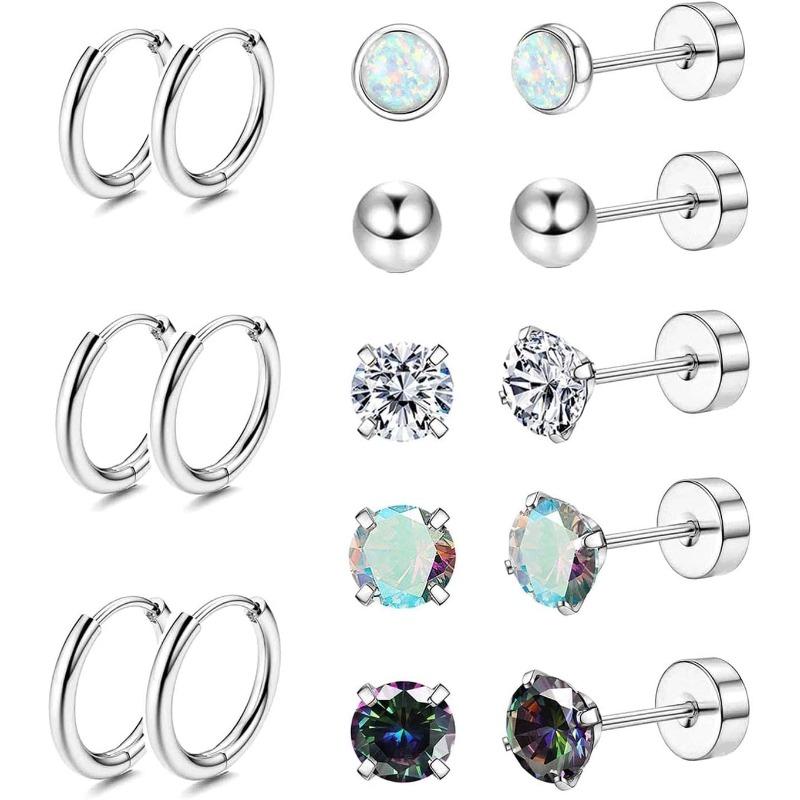 8Pairs Surgical Steel Flat Back Earrings for Sensitive Ears Hypoallergenic 20G Stainless Steel Stud Hoop Earrings for Women Men Small Opal Ball CZ Cartilage Earrings Hoop Stud Flatbackearrings Fashionable Jewelry Accessories Vvs Moissanite 8Pairs Surgical Steel Flat Back Earrings for Sensitive Ears Hypoallergenic 20G Stainless Steel Stud Hoop Earrings for Women Men Small Opal Ball CZ Cartilage Earrings Hoop Stud Flatbackearrings Fashionable Jewelry Accessories Vvs Moissanite