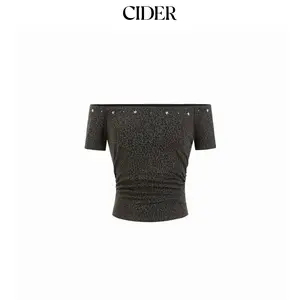 Cider Cotton-blend Leopard Print Off-shoulder Crop Tee With Rhinestone Detail SummerWins SummerFinds