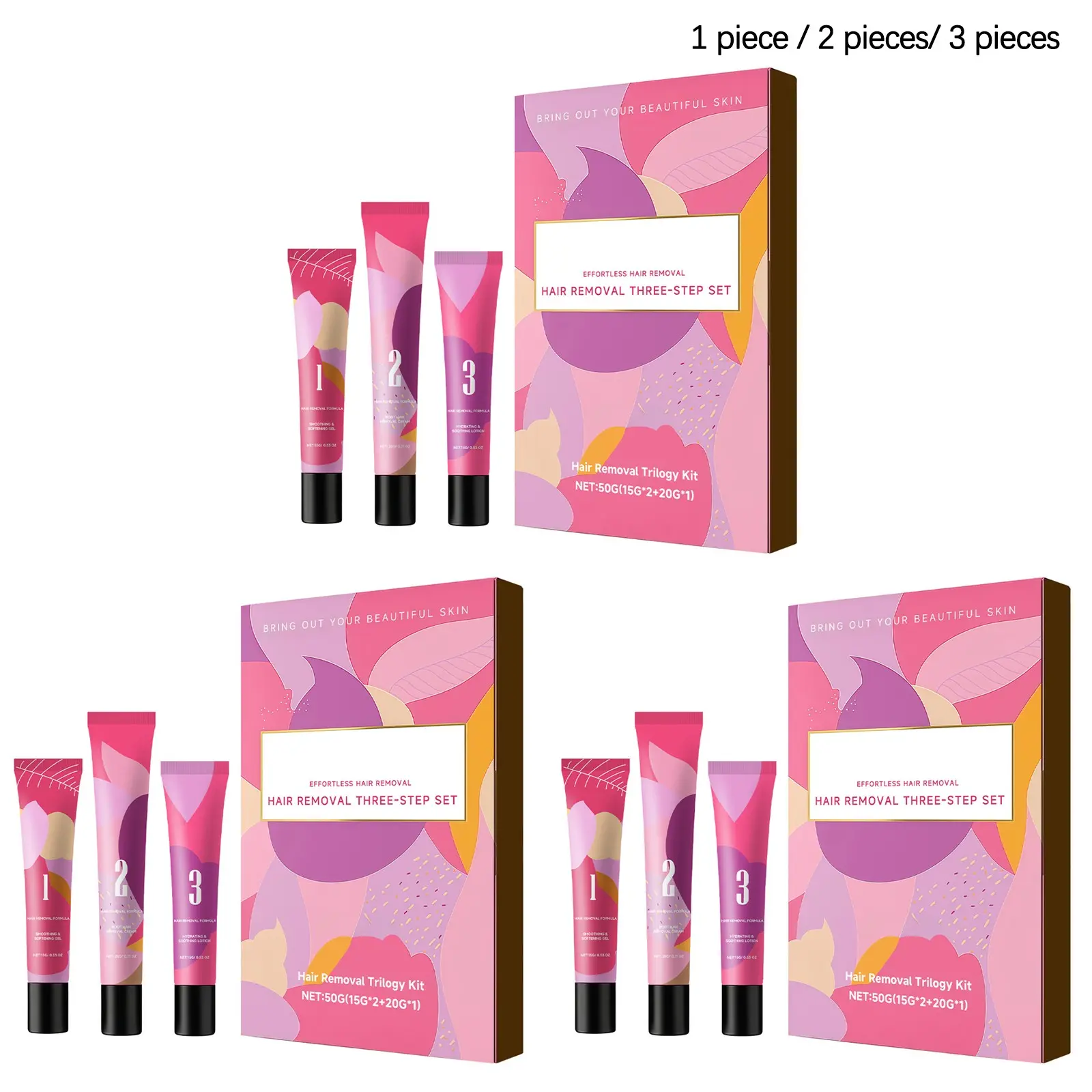 Facial Hair Removal Trio Set, Gentle Cleansing, Moisturizing Lotion, Smooth & Soft Skin, Daily Skincare Care, Gel 15g + Cream 20g + Lotion 15g