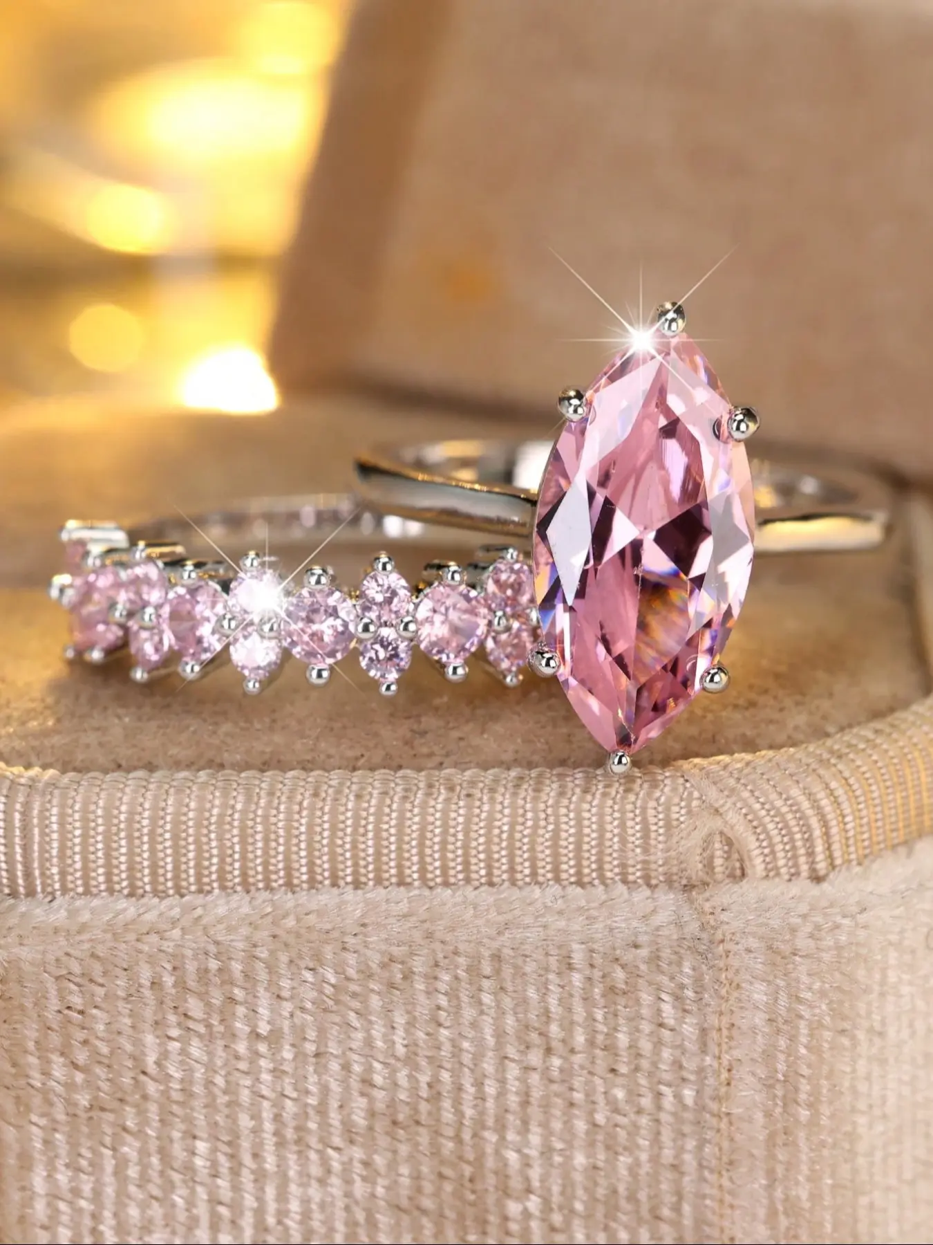 2 Pcs/set Marquise Bridal Engagement Ring Set Teardrop Bridal Rings Eternity Cubic Zirconia Wedding Band Ring for Women Teen Girls Beautiful Rings Valentine's Day Jewelry Gifts