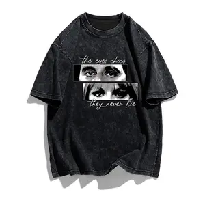 Vintage Acid Washed T Shirt Men Scarface The Eyes Chico They Never Lie Quote Print Tees Tony Montana Retro Gangster Movie Oversized Loose Distressed Cotton Streetwear Tops