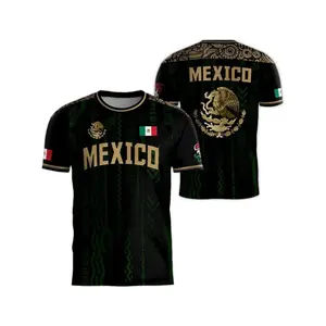 Men's Soccer Training Jersey, Mexico Football Shirt, Dark Patterned Round Neck Short Sleeve, Outdoor Activities, Casual Wear, Stylish Jersey, Soccer Uniform, Sports Top