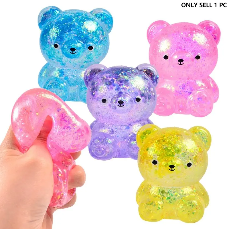 Glitter Bear Stress Ball Squishy, Bear Sensory Stress Balls，Stress Relief Toy for Relaxing，Adorable Squishy Bears Stress Toys for Daily Relaxation, for Squishy Lovers
