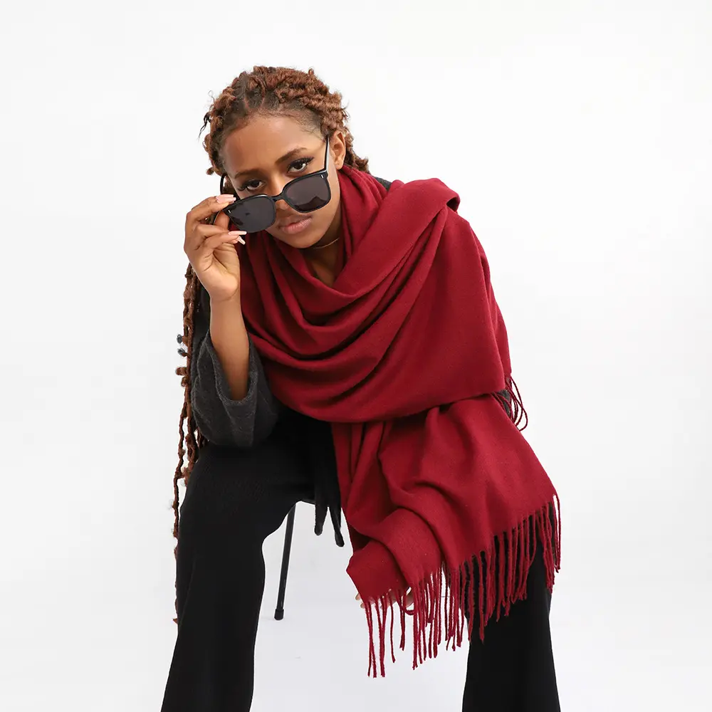 Solid Color Faux Cashmere Knitted Long Wrap Rectangular Scarf Shawl Neck Warmer - Minimalist Elegant Texture, Soft Touch, Ideal for Leisure Wear, Elevates Basic Outfits with Cozy Warmth