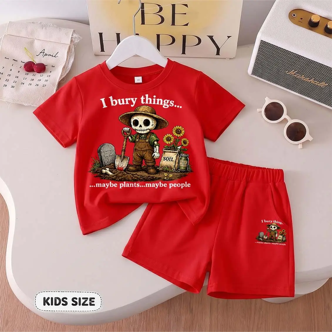 Kids' 2-Piece Cartoon Print Crew Neck Short Sleeve Tops & Shorts Set - Breathable Soft Children’s Size Casual Summer Outfit for Kids Outdoor Play, Everyday Wear